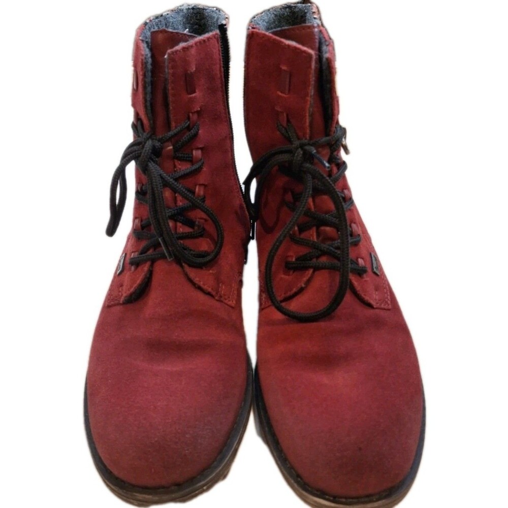 Rieker Red Suede Sz 40/US 9 Boots Knit Accent Side Zip Water Resistant 70840-35
